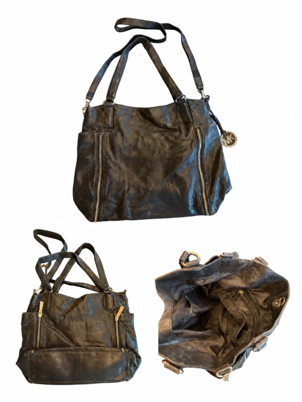 Michael Kors Black Leather Tote Shoulder Bag Garage Blowout